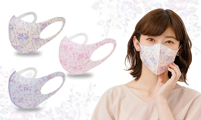 抗菌防臭3D小顔マスクの花柄3色セット①