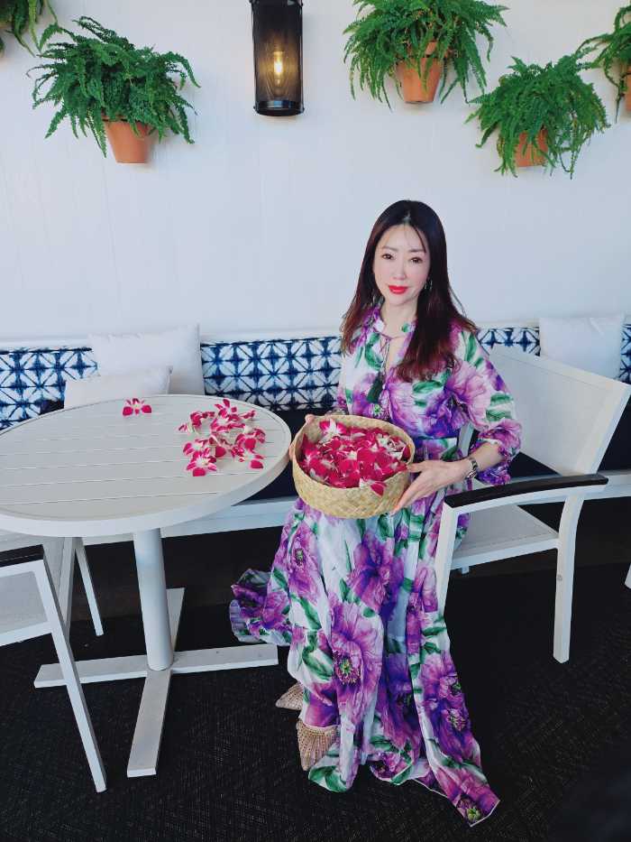 ハワイでの着用写真 花柄