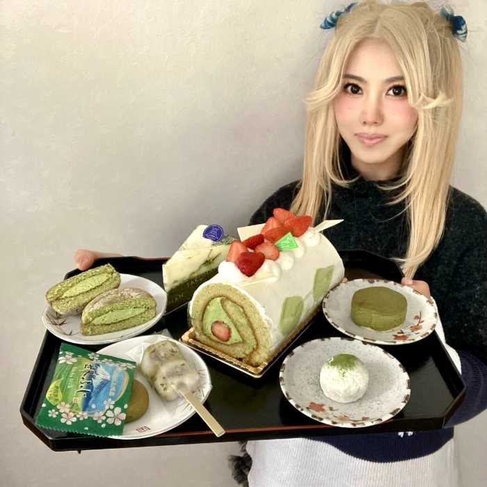 新緑お茶まつりのスイーツ集合とのりぴよ